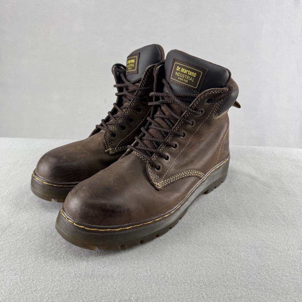 Dr. Martens Boots Mens Size 10 Brown Leather Steel Toe Slip Resistant Work